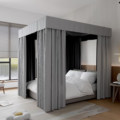 La Mejor Selección de Doseles que puedes comprar esta semana. 50 Hvqic - Cortinas de cama con dosel, color gris – 4 cortinas de esquina para cama a prueba de luz para adultos y niñas (matrimonial, gris)