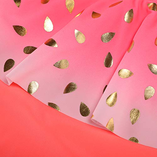 Image of Flowy Girls Swimsuits,Tie Dye Neon Pink Ruffle One Piece Swimwear with Pleat Mini Skirt, Two Piece Bathing Suits Set, Size 10-12