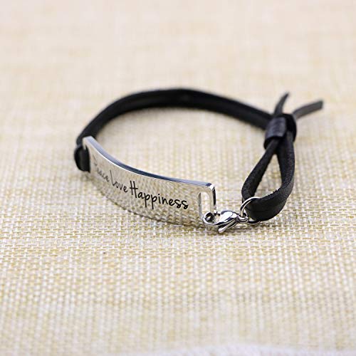Yiyang Peace Love Happiness Bracelet Simple Cuff Stainless Steel Inspirational Leather Wrap Bangle - Image 4