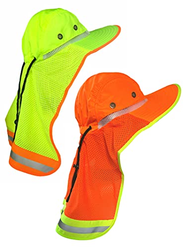 Image of Men High Visibility Reflective Sun Hat with Neck Flap Wide Brim Boonie Hat Bucket Cap