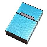 JSDOIN Brushed Aluminum Cigarette Case, Hard Box and Holder with Solid Magnetic Flip Top Closure (King Size) (Metallic Silver) … (Metallic Blue)
