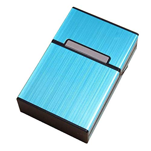 JSDOIN Brushed Aluminum Cigarette Case, Hard Box and Holder with Solid Magnetic Flip Top Closure (King Size) (Metallic Silver) (Metallic Blue)