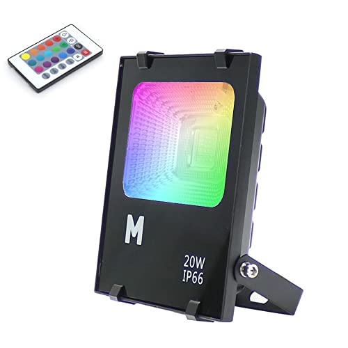 Mimacro - Foco Proyector Led Smd 20W Sanan RGB protección IP66 y 2200 lumen con control remoto para jardín, fiestas, garajes, naves Cover