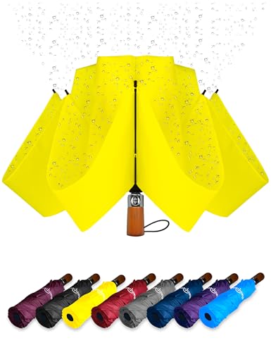 Inverted Umbrella Windproof Automatic Lightweight - Large Canopy with Compact Folding Umbrellas for Rain, Travel Auto Open and Close, Strong Reverse Umbrella, Yellow