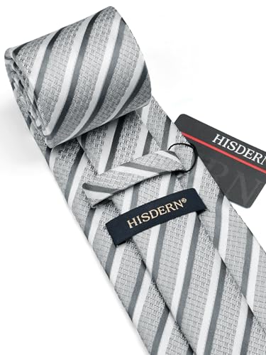 Image of HISDERN Mens Tie Striped Ties and Handkerchief Set Business Formal Woven Pocket Square Wedding College Stripe Necktie