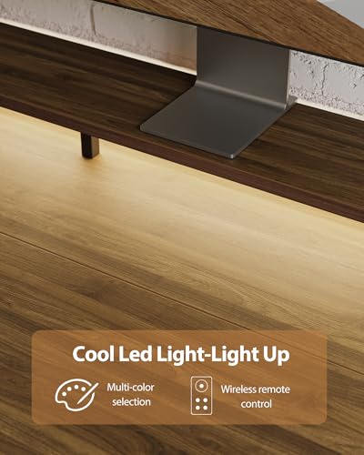 Image of Agilestic 55 x 24 Inch Electric Standing Desk with Shelf, Height Adjustable Desk with Power Outlets & LED, Sit Stand Up Table with Monitor Stand, Computer Workstation, Dark Walnut
