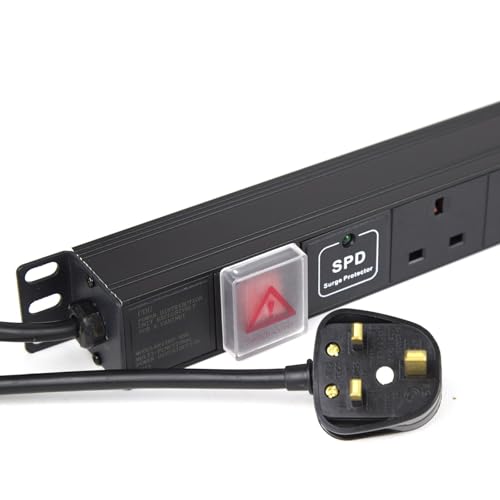 kenable 12 Way Vertical PDU Power Distribution Unit with Surge Protection - UK Sockets 1U Rack Mount Switched 13A with 1.8m Cable and UK Plug