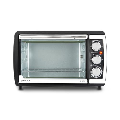 Image of Bajaj 2000TM 20Ltr Oven Toaster Griller (20L OTG) | 1400 Watts Oven For Kitchen | Grilling, Baking, Toasting & Rotisserie | Transparent Glass Door | Temperature & Timer Control | 2 Yr Warranty 【Black】
