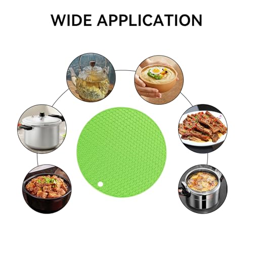 Image of Silicone Trivet Mats,Heat Resistant Pot Holders, Multipurpose Non-Slip Hot Pads for Kitchen Potholders, Hot Dishers, Jar Opener, Spoon Holder, Food Grade Silicone(Green Size Round 7''x7'')