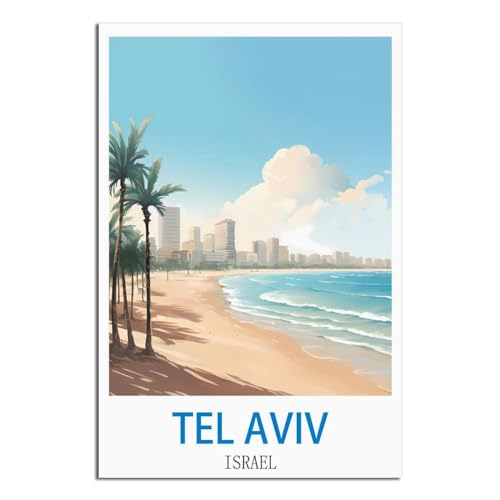 HYBFQXELL Affiches de voyage vintage de Tel Aviv Israël, affiches et impressions d'art mural moderne pour chambre à coucher (20 x 30 cm)
