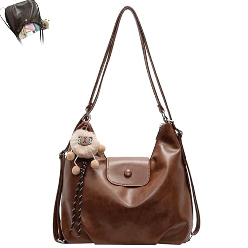 Retro Pu Leather Tote Crossbody Bag, Classic Vintage Simple Shoulder Handbag, Large Capacity Versatile Shoulder Double Bag