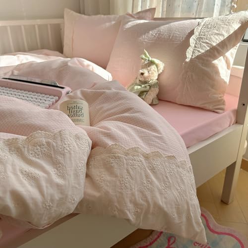 VM VOUGEMARKET Pink Full Comforter Set 3 Pieces Romantic Lace