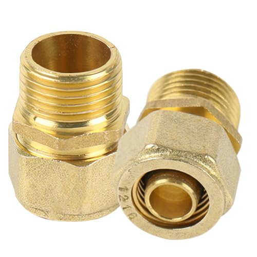 2 Stück Verbundrohrsystem Schraub Kupplung Übergang, klemmringverschraubung 16 mm x 3/4 AG Aussengewinde, Schraubfitting Übergang für Klemmringverschraubung für Mehrschichtverbundrohr DVGW