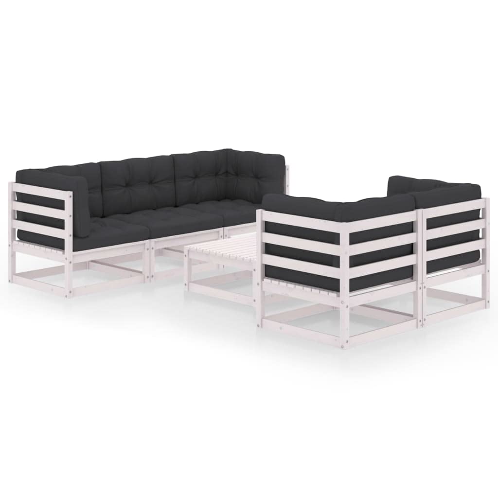 Juego de 6 muebles de jardín de pino macizo con cojines, conjunto modular de asientos para hasta 110 kg por asiento, ideal para relajarse y charlar al aire libre