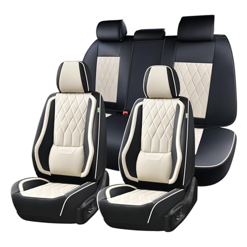 Image of FLORICH Car Seat Covers Front and Rear Seat Cover for Car Luxury Faux Leather Automotive Seat Covers Full Set Universal Car Seat Protector 5 Seats Fit for Most Cars Sedans Trucks SUV, Black&Beige