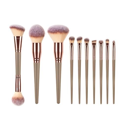 Compatible For 10/15pcs Black Makeup Brush Sets Fiber Hair Foundation Contour Eyeshadow Blending Beauty Tool(10pcs brown)