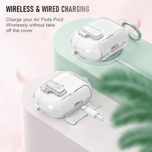 Image of for AirPods Pro 3 Case (2025) with Cleaner Kit, Cute with Lock Clid and Cleaner Kit,[Auto Pop-Up] Soft TPU Clear Cover with Bracket & Dustproof Design for AirPods Pro Case with Keyring(2025)