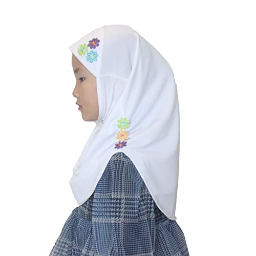 Instant Hijab for Kids Girls Muslim Headscarf Islamic Scarf with Flowers Soft2