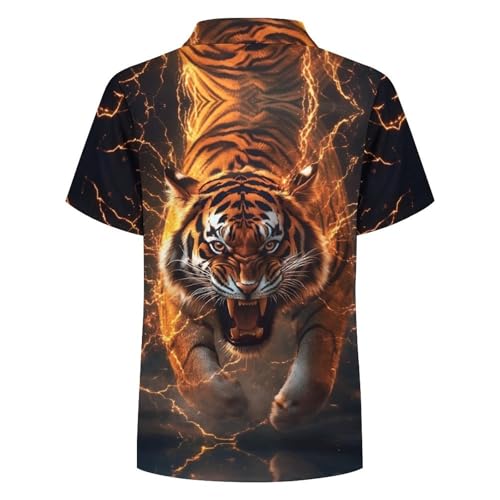 Boys Cool Tiger Print Casual Button Down Short Sleeve Hawaiian Shirt with Chest Pocket4