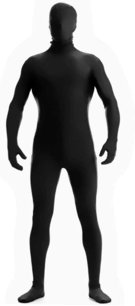 JZK S 160CM Full Body Black Suit with Head for 150~161cm (4'9~5'3 under 133lb) Petite adult Women Kids, Stretchy Stealth Suit for Fancy Dress Party, Black Bodysuit Costume Halloween