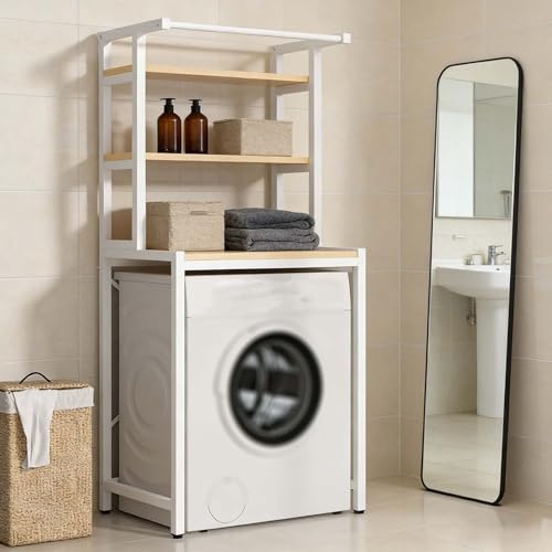 Étagère pour machine à laver à 3 niveaux : structure robuste anti-encombrement blanc - 2