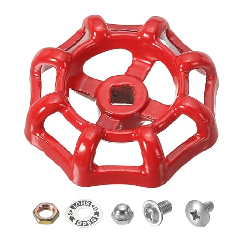 PATIKIL Außenwasserhahn Griff mit quadratischem Stielloch 6x6mm, Griff aus Gusseisen für runde Wasserhähne, Ersatzgriff für Wasserhahn mit Schrauben und Abstandshalter, rot