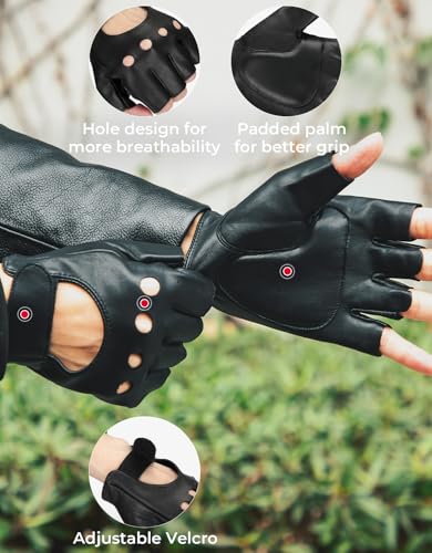Kemimoto HDGV301SBK Fingerless Gloves Sheepskin Leather Gloves Motorcycle Motorbike Riding Driving Gloves Half Finger Unlined Glove thumb #1