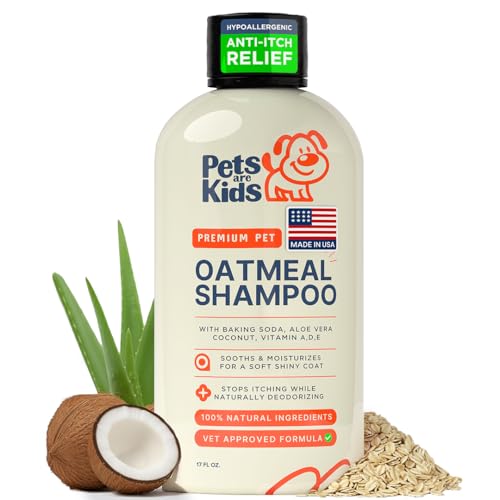 Pets Are Kids Too Oatmeal Dog Shampoo Baking Soda Hypoallergenic Anti Itch Moisturizing Soothing Deodorizing Pet Care Safe Puppy Shampoo Sensitive Skin Cat Shampoo - Coconut Based Cleanser 17 fl oz