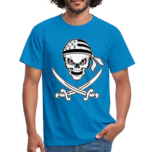 Spreadshirt® Tête de Mort Breton T-Shirt Homme, M, Bleu Royal
