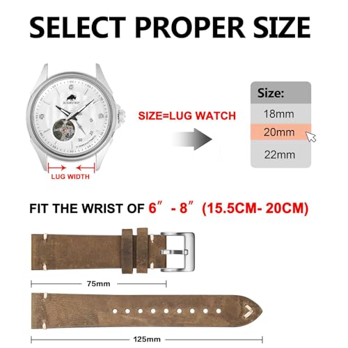 BISONSTRAP Distressed Leather Watch Strap, Watch Replacement Bands for Men, Quick Release Spring Bars, Band Width 18mm 20mm 22mm