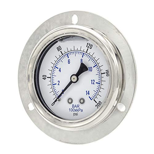 PIC Gauges 204L-404G Front Flanged Panel Mount Glycerine Filled Pressure Gauge w/ SS Case/Bezel, Brass Internals, PC Lens, 4" Dial, 0/200 psi Range, 1/4" Male NPT by PIC Gauges - Image 2