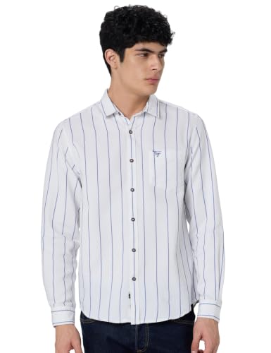 Image of The Indian Garage Co Men Regular Fit Striped Full Sleeves Cutaway Collar Casual Shirt