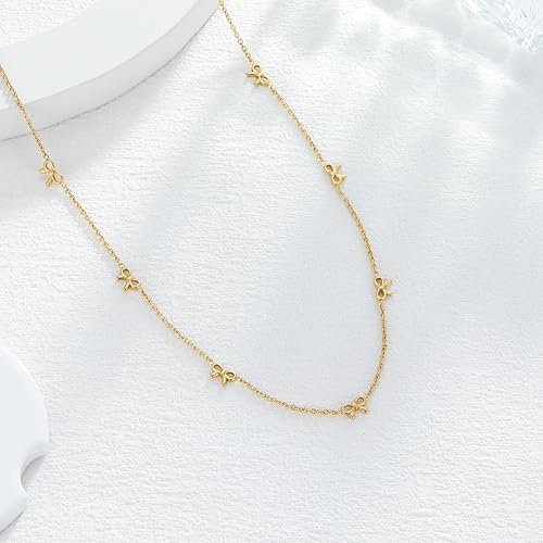 Gold Bow Necklace Dainty Bow Necklace for Women Tiny Cute Bow Pendant Station Necklaces for women 18K Gold Plated Stainless Steel Lucky 4 Leaf Pendant Jewelny2
