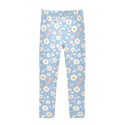 KLL Polka Dots and Tender Chamomile Flowers Girls Cotton Leggings Stretchy High Waisted Athleisure Pants Exercise