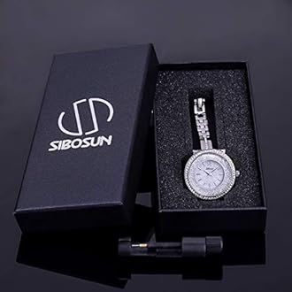 SIBOSUN Lady Women Quartz Gold Band Stainless Steel Band White Crystal Dial Dress Fashion Bracelet