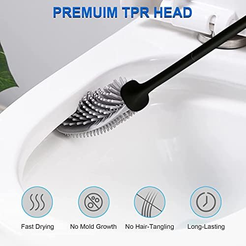 Toilet Brush, Qupzze Deep Cleaner Silicone Loo Brush with 3 in 1 Brush Head & Quick Drying Holder for Bathroom, with A Pair of Housework Glove (Flooring/Mounted Wall)