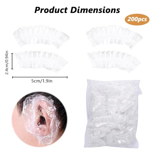 Dreamil 200 Stück Einweg Ohrenschützer für Dusche Haarfärbemittel, Klare Ohrabdeckung Wasserdichte Ohr Abdeckung Ohrkappen für Friseur Salon Spa Baden Zuhause Hotel Friseursalon Haarfärbung