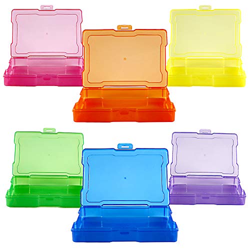 novelinks 6 Pack 4”x6” Photo Storage Boxes – Multi-Colored Plastic Organizer Cases with Lids – Picture Storage Containers for Photos, Crafts, Cards & Scrapbooking