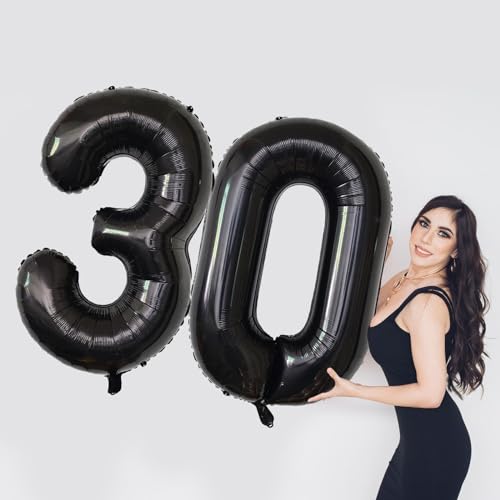 Image of Number Balloons Black Party Balloon - Giant Number 30 Balloon, 40 Inch Large Balloon for 30th Birthday Decorations, Black Party Supplies for Men Women