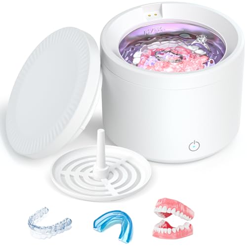 Limpiador Ultrasonidos Dental 48000Hz, Ultrasonic Cleaner 200ML para Lampara UV, para Limpieza Dentaduras/Ferula Dental/Retenedores/Aligner/Cabezas de Cepillos de Dientes/Joyas