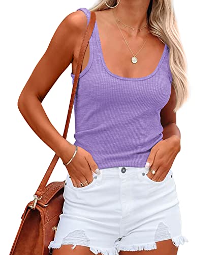 NONSAR Camisas sin mangas de verano para mujer, camiseta de tirantes elástica, corte ajustado, camisetas interiores para mujer, morado, M