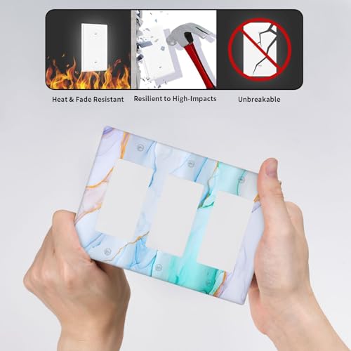 Decorative Outlet Covers Modern Ink Blue Green Marble Texure 3 Gang Outlet Cover Wall Plate Triple Rocker Light Switch Cover Plate Switch Plate Covers for Kitchen Bathroom Home Decor