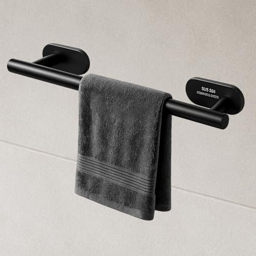 Image of JIALTO 16 Inch Self Adhesive Stainless Steel Towel Bar /Towel Hanger for Bathroom /Wall Mounted Bathroom Towel Holder /Towel Rack for Bathroom /Hand Towel Stand for Kitchen and Washroom (Black)