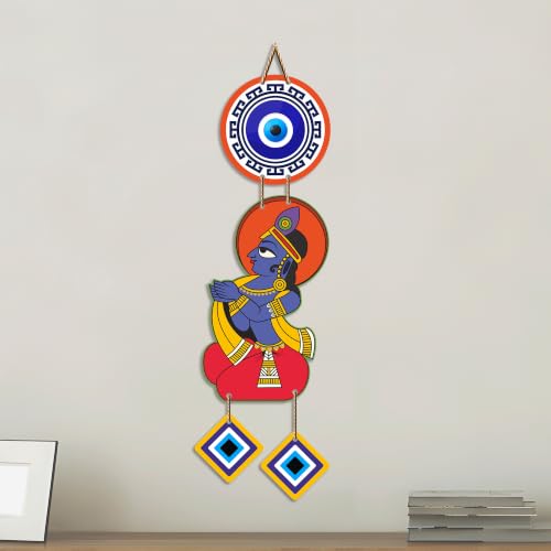 Image of Artvibes Cute Kanha Evil Eye Wall Decor for Main Door Entrance | Nazar Protection Hanging for Home Temple Living Room Bedroom | Good Luck Vastu Decorative Gift (WH 8574N)