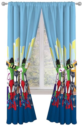 Sunny Side Up Window Curtains for Kids Bedroom 4-Piece Drape Set with 2 Tiebacks, Blue - Spidey & His Amazing Friends, 42" W x 84" L (Pack of 2)