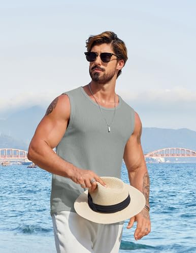 Image of COOFANDY Mens Casual Tank Tops 2 Pack Waffle Knit Sleeveless Shirt Breathable Tank Shirts Summer Muscle Tee
