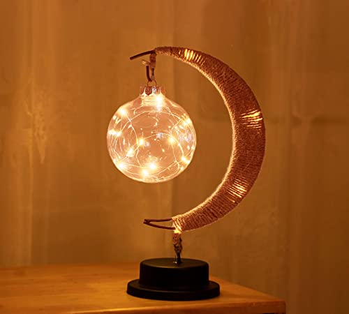 Image of Warm White LED Moon Lamp，Wedding Lights， Battery Box Hemp Rope Iron Rattan Ball lamp,Romantic Holiday Decoration Night lamp for Bedroom,Wedding,Party,Living Room Bulb (Warm White)