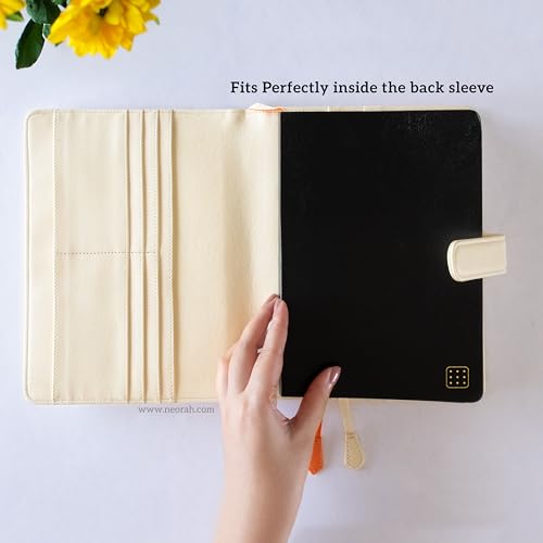 Image of NEORAH - A5 Notebook Sleeve with Loop + Dotgrid Journal | Faux Leather Sleeve + Penloop | 2 Front 1 Back Compartment | 6 Card Slots| 2 Bookmarks| Gift Box-Fits Any A5 Softcover Notebook -AFTERGLOW.