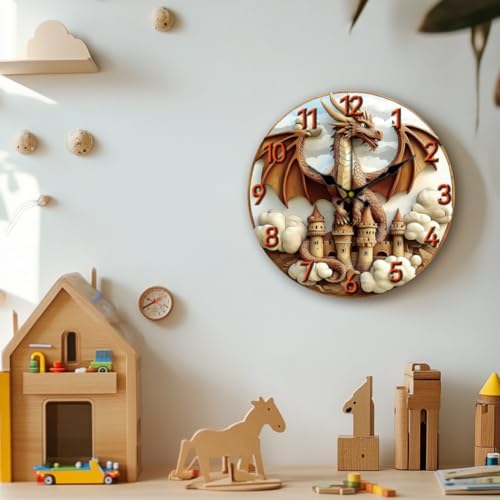 Horloge murale 3D Dragon Château, idée cadeau déco originale