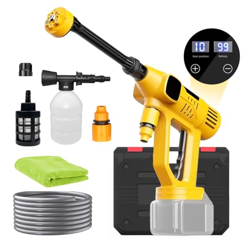 Hidrolimpiadora Inalámbrica de 100 Bares, Compatible con Baterías Makita, con Manguera de 10 m y Boquilla Multifunción 6 en 1, 10 Niveles de Presión, Pantalla LED, para Coche y Jardín (Sin Batería)
